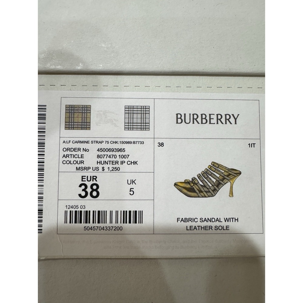 Authentic Burberry Women Yellow Beige CARMINE STRAP Check Stiletto Sandals - Picture 11 of 13
